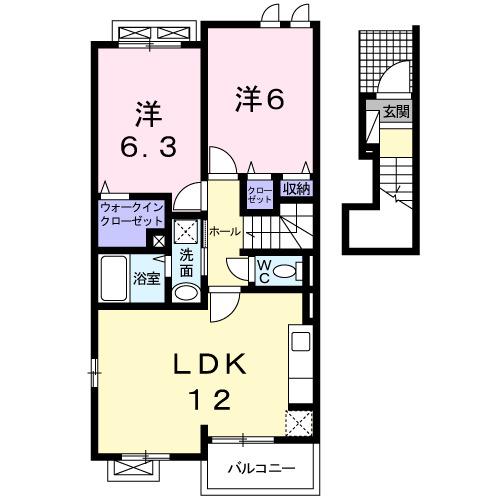 ジェルメ47C(2LDK/2階)の間取り写真
