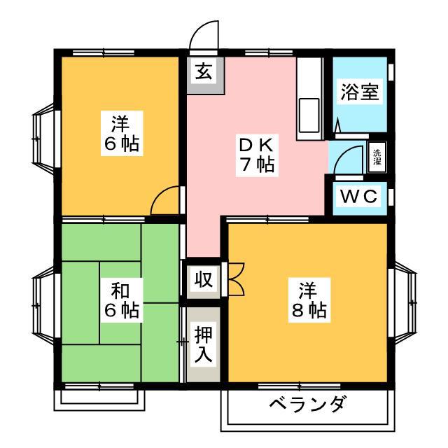 マロンハイムF(3DK/2階)の間取り写真