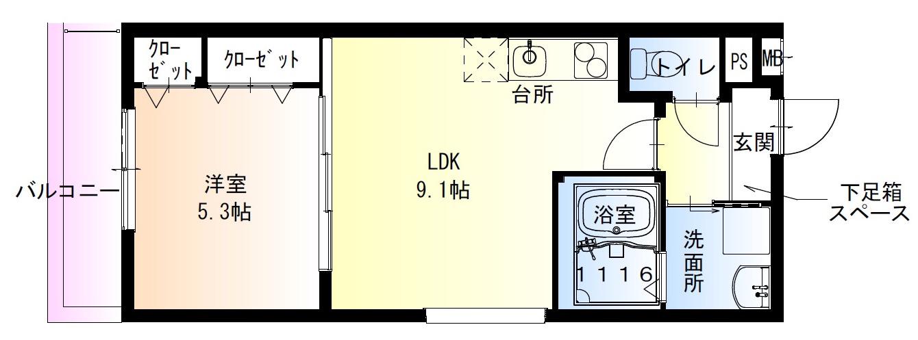 フジパレス中央長田(1LDK/3階)の間取り写真