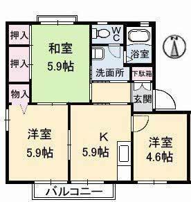 ニューヒルズ A棟(3K/2階)の間取り写真