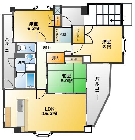BAY HILL HOUSE(3LDK/3階)の間取り写真