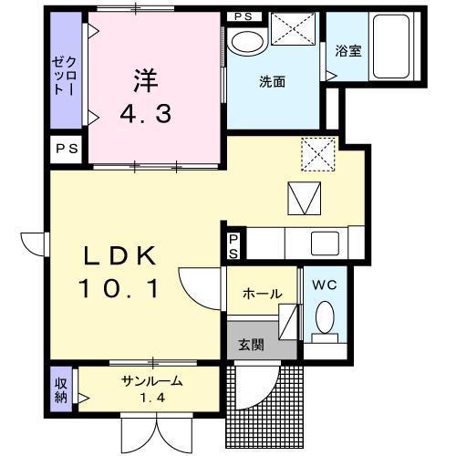 ウェルス ノーブル(1LDK/1階)の間取り写真