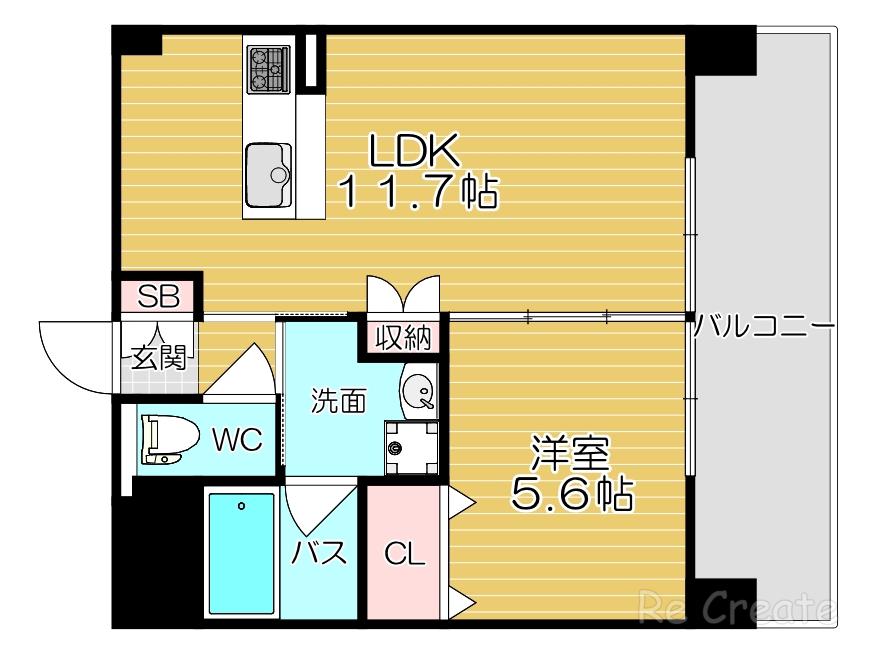 ハイケンスライフ真法院(1LDK/4階)の間取り写真
