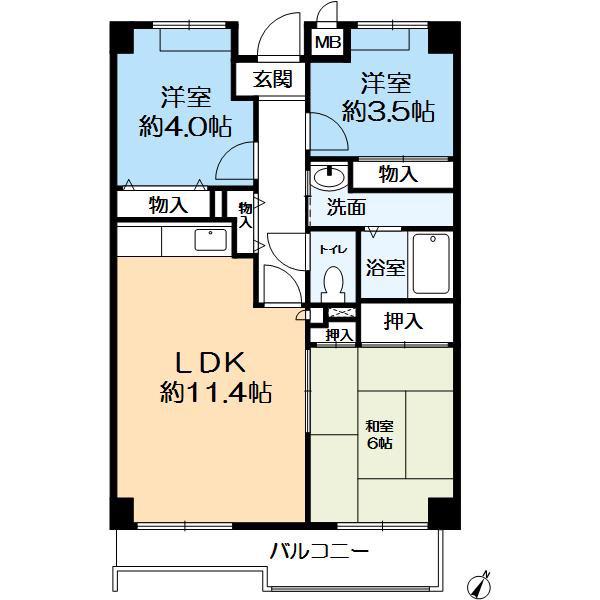 グランペール御影(3LDK/2階)の間取り写真