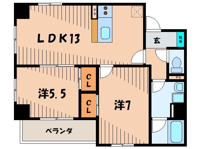 ソーテルヌ壱番館(2LDK/2階)の間取り写真