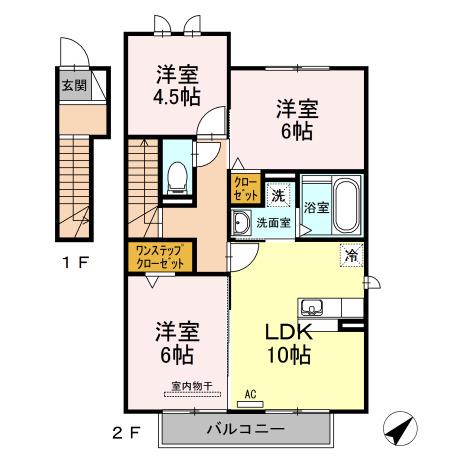 コンフォートB(3LDK/2階)の間取り写真