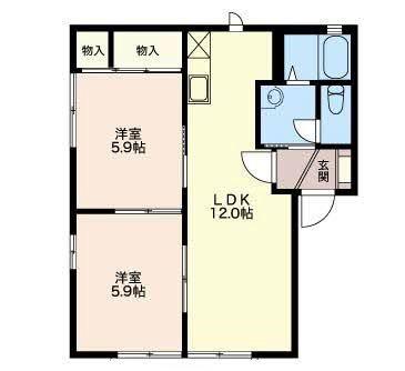 ウィステリア菊川(2LDK/2階)の間取り写真