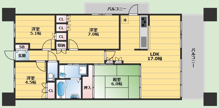アービング千里中央SEASONS(4LDK/8階)の間取り写真