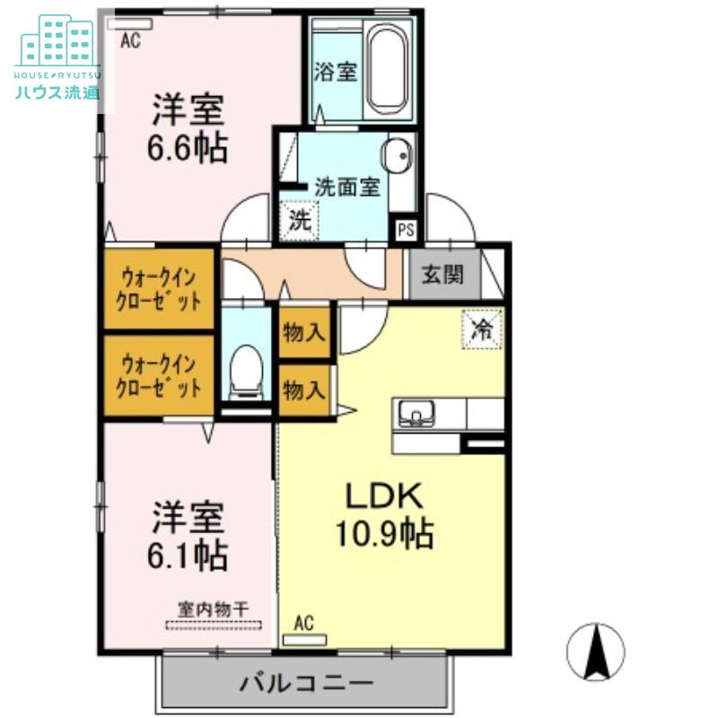 ラ・愛夏・ミミ(2LDK/2階)の間取り写真