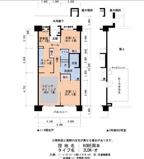 KOBE・岡本 3号棟(2SLDK/7階)の間取り写真