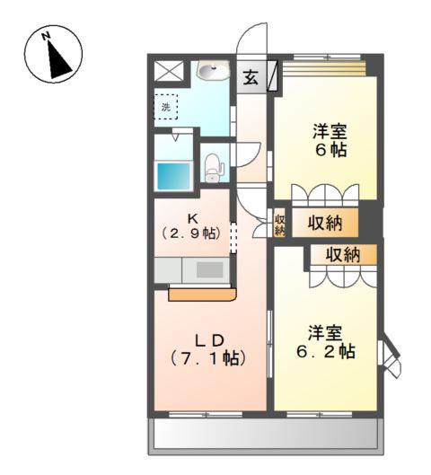 グランドールオクダ(2LDK/1階)の間取り写真