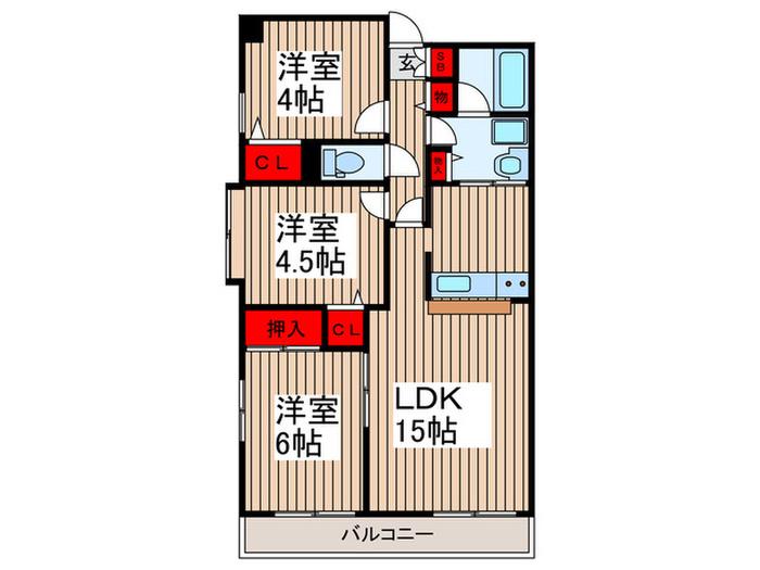 プラチド(3LDK/6階)の間取り写真