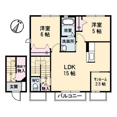 ラ・ファミーユ(2LDK/2階)の間取り写真