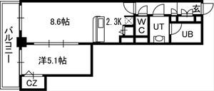 PRIME URBAN札幌 RIVER FRONT(1LDK/14階)の間取り写真