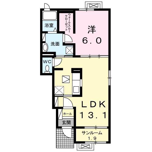 プリム・ヴェールIII(1LDK/1階)の間取り写真