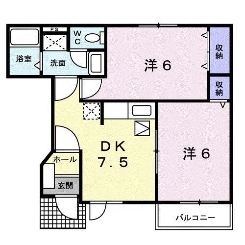 サンドミールA(2DK/1階)の間取り写真