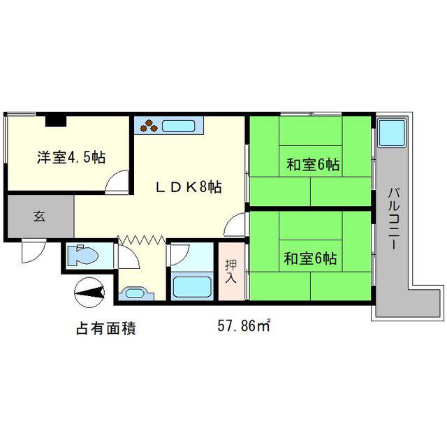 第1くめマンション(2SDK/5階)の間取り写真