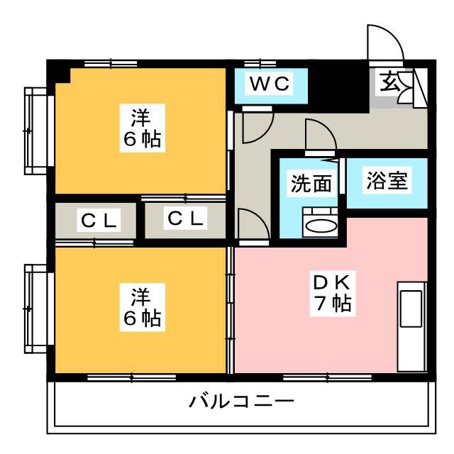 ソレイユ・ローズ(2DK/2階)の間取り写真