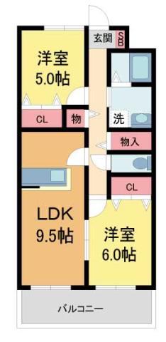 セリージャ デ トーア(2DK/3階)の間取り写真