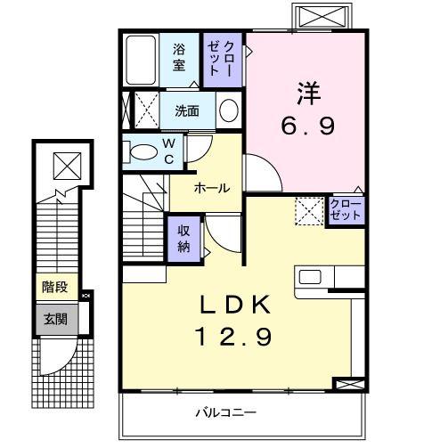 エクセルシオール水走(1LDK/2階)の間取り写真