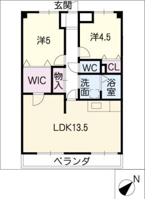 シャルマン宮町(2LDK/3階)の間取り写真