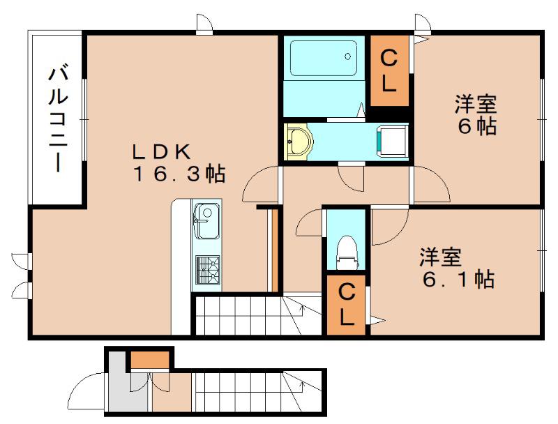 デコール楓(2LDK/2階)の間取り写真