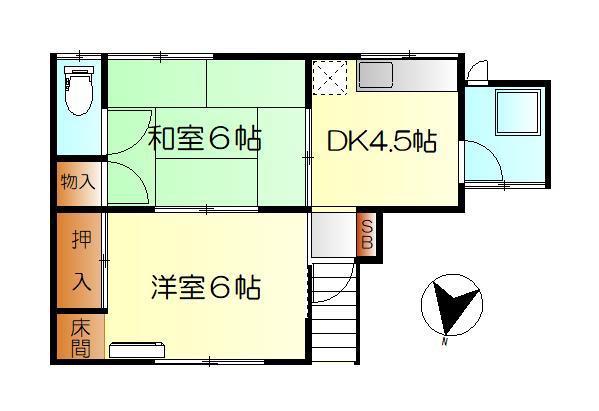 西原アパートB(2DK/2階)の間取り写真