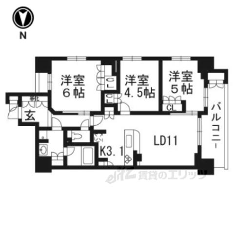 ソルレヴェンテ四条大宮(3LDK/2階)の間取り写真