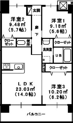 ヴィラージュ エクセラン(3LDK/5階)の間取り写真