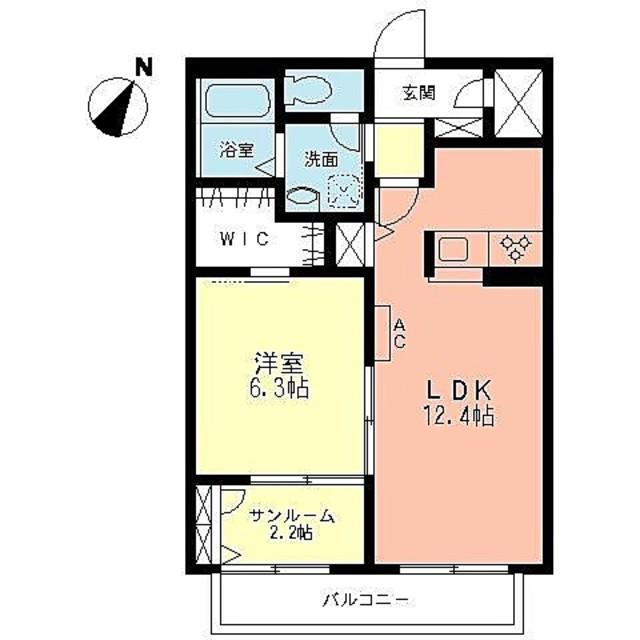 アルンディナリア C(1LDK/2階)の間取り写真