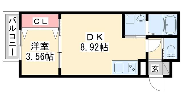 ジュネスMINI東加古川(1DK/1階)の間取り写真