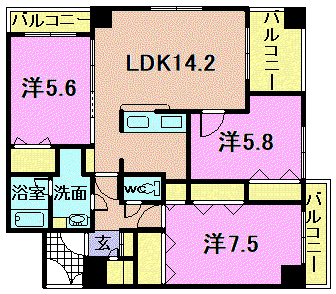 平清上所(3LDK/7階)の間取り写真