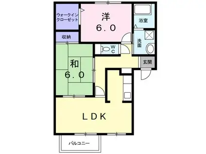 フォブール紅陽 B棟(2LDK/2階)の間取り写真