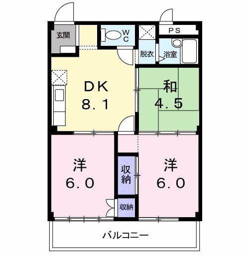 杉本ハイツ(3DK/2階)の間取り写真