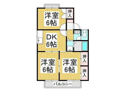 屋代ハイツB(3DK/1階)の間取り写真
