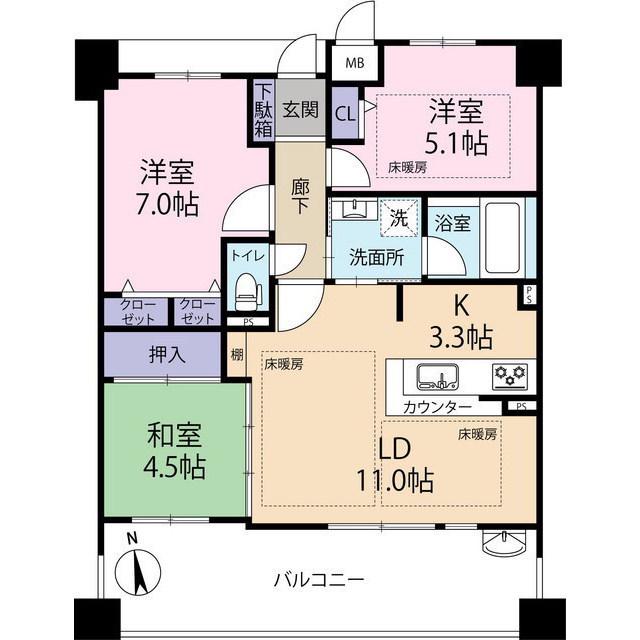 アルファステイツ明石駅前(3LDK/10階)の間取り写真