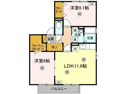 リシアンサスガーデンA棟(2LDK/2階)の間取り写真