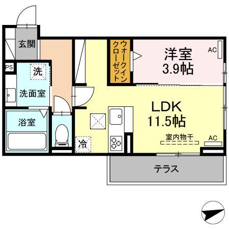 D-SQUARE平川本町(1LDK/1階)の間取り写真