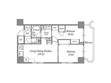 コスモリード大森西(2LDK/6階)の間取り写真