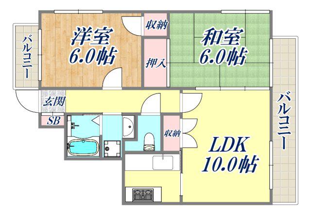 グランピアウエスト(2LDK/1階)の間取り写真