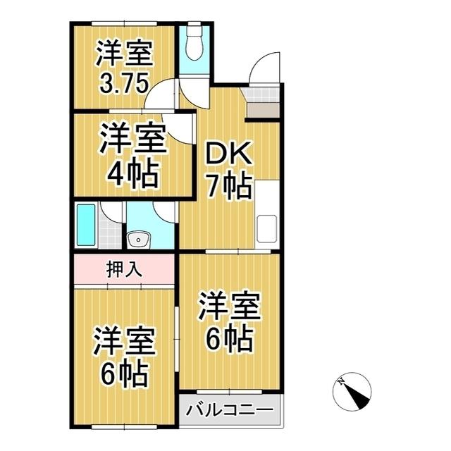 長瀬ロイヤルレジデンスA棟(4DK/2階)の間取り写真