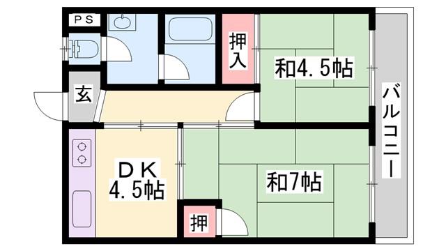 シャトー東洋(2DK/6階)の間取り写真