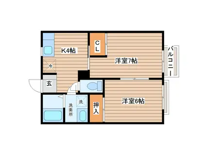 第5コーポサンライズ(2K/1階)の間取り写真