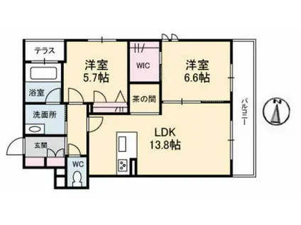 キヨール東原A棟(2LDK/2階)の間取り写真