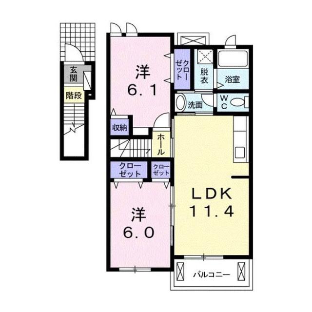 アンジュ・ソレイユB(2LDK/2階)の間取り写真
