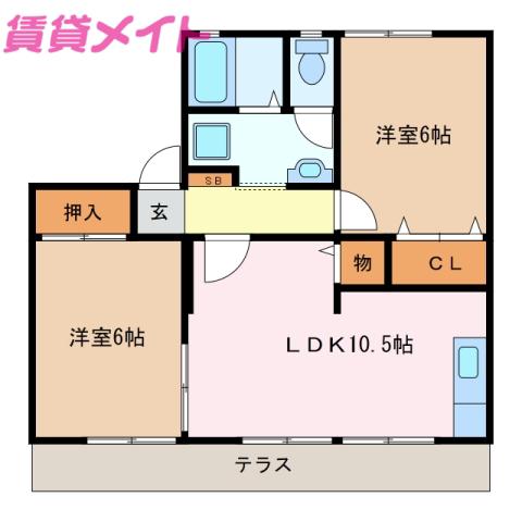GLAY B棟(2LDK/1階)の間取り写真