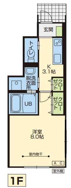 GRAND CLAIREA棟(1K/1階)の間取り写真