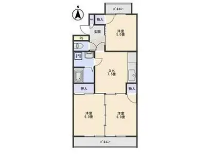 グリーンヴィラ小野里(3DK/2階)の間取り写真