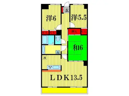 エスポワール北小金(3LDK/5階)の間取り写真