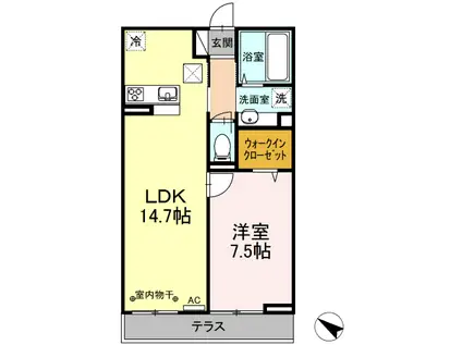 ＪＲ相模線 南橋本駅 徒歩4分 3階建 築6年(1LDK/1階)の間取り写真